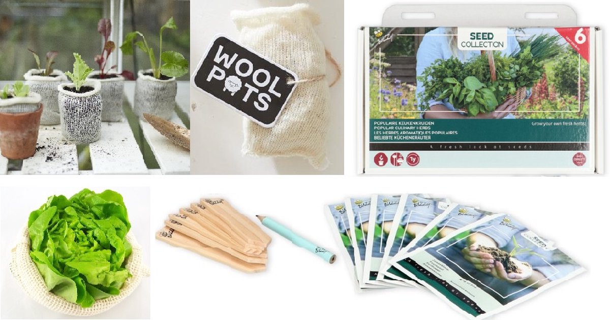 Wool Pots cadeaupakket met keukenkruiden zaden set - Made Sustained